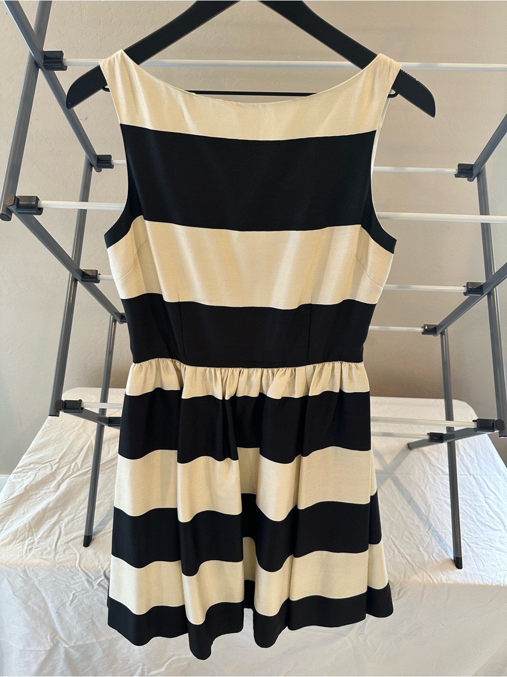 kate spade Black and Cream Striped Sleeveless Fit-and-Flare Dress